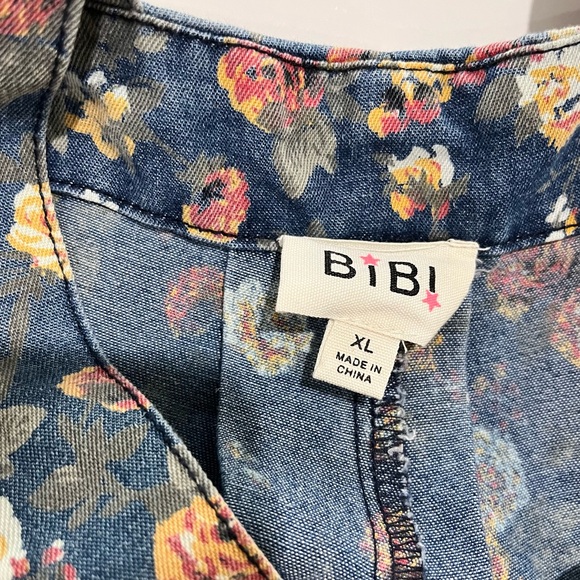 BiBi Blue Floral Wide Leg Boho Jumpsuit Overalls Size XL - Picture 7 of 11